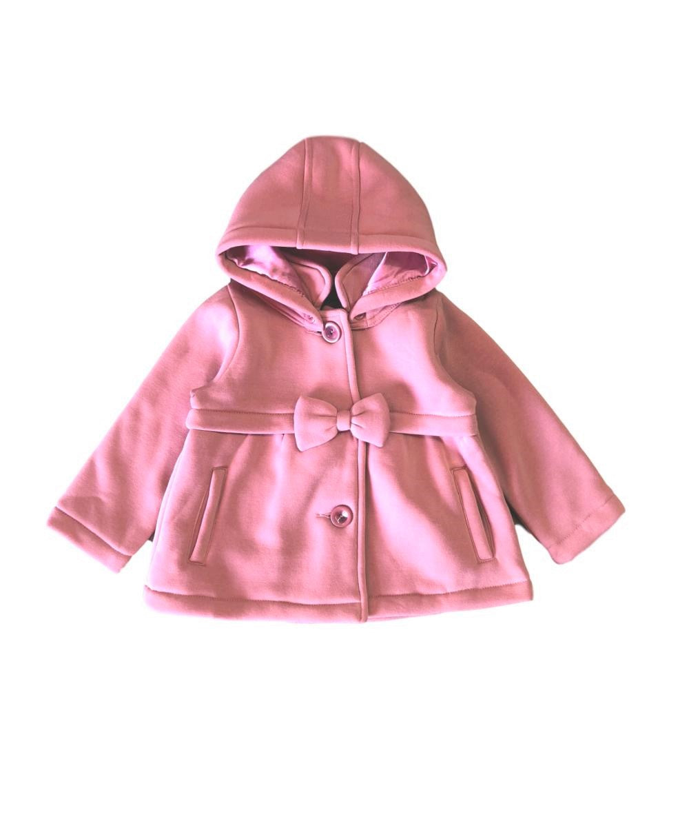 Fancy Pea Coat With Bow Polyester Fabric - Plum, Black, Red, Removable Hood, Button Closure (1 Piece)