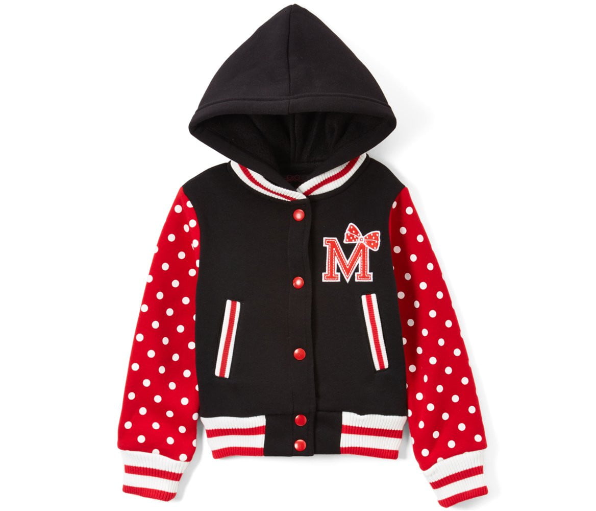 Girl Varsity Jacket With Polka Dots Girls Jacket - Pink, Red, Polka Dots, Snap Buttons (1 Piece)