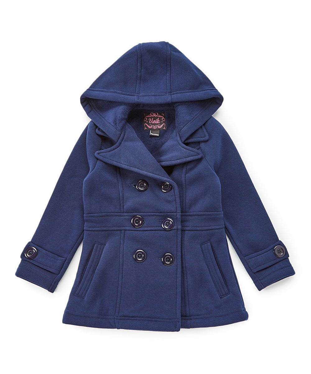Girl Fleece Coat With Hood Fleece Fabric - Burgundy, Black, Navy, Red, Grey, Fushia, Hooded, Button Closure, Side Pockets (1 Piece)