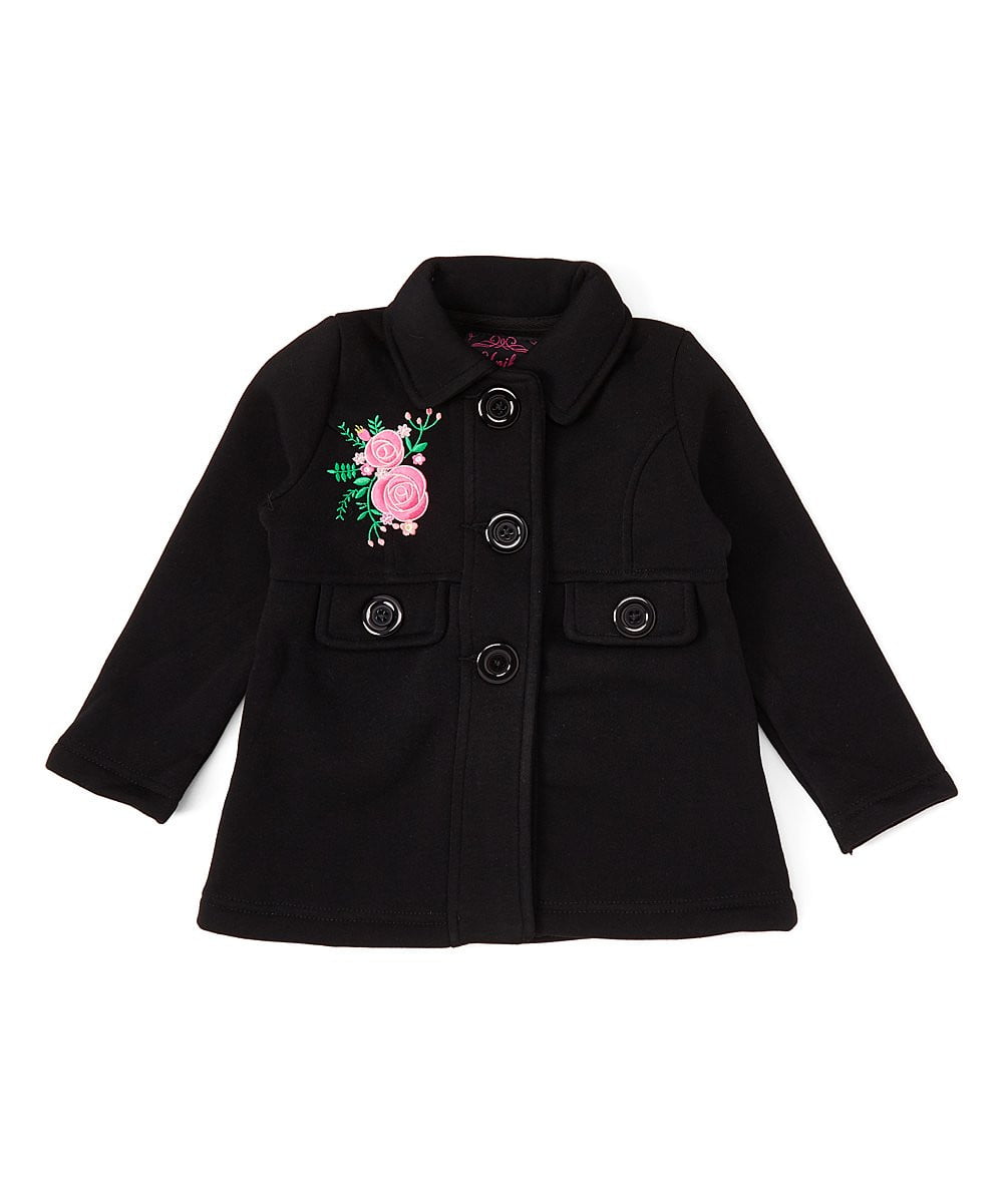 Girl Floral Embroidered Jacket - Floral Embroidered Jacket, Black, Peach, Red (1 Piece)