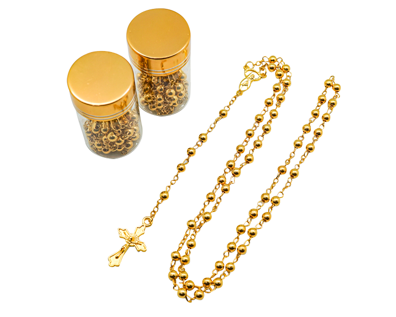 17.5" Gold Rosary in 2" Glass Bottle with Metallic Lid - Pack of 12