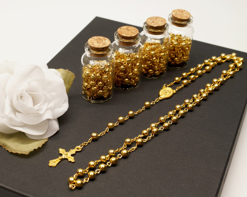 2 Inch Plain Gold Cork Glass Bottle Rosary Favors Pack of 12 Baptism Favors