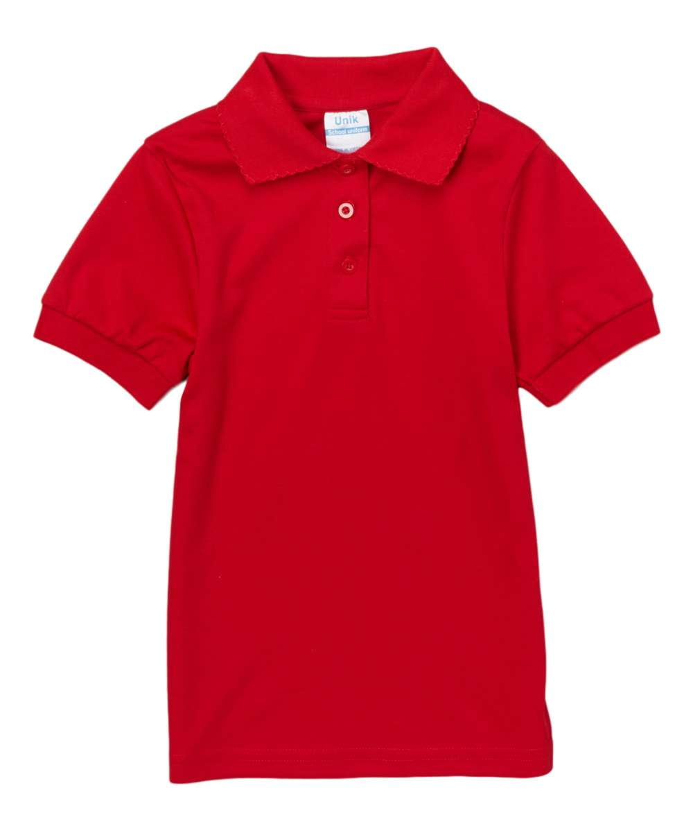 Girl's Uniform Polo Shirt - Cotton Polyester Interlock Fabric, Solid Colors, Short Sleeve, Sizes 5-18 (1 Piece)