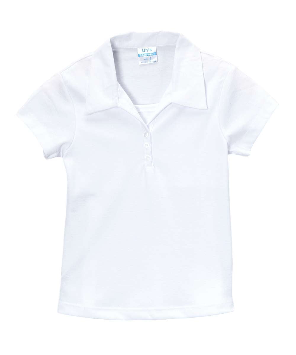 Girl's Uniform Triple Button Polyester Cotton Fabric - Interlock, White, Navy, Sky Blue, Red, Hunter Green, Burgundy, Light Grey, Sizes 5-18 (1 Piece)