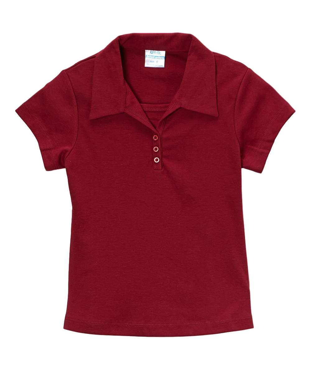 Girl's Uniform Triple Button Polyester Cotton Fabric - Interlock, White, Navy, Sky Blue, Red, Hunter Green, Burgundy, Light Grey, Sizes 5-18 (1 Piece)