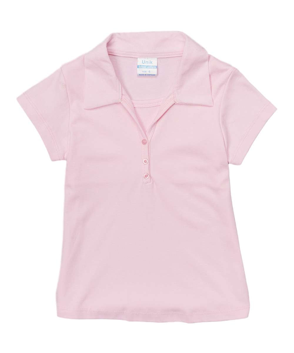 Girl's Uniform Triple Button Polyester Cotton Fabric - Interlock, White, Navy, Sky Blue, Red, Hunter Green, Burgundy, Light Grey, Sizes 5-18 (1 Piece)
