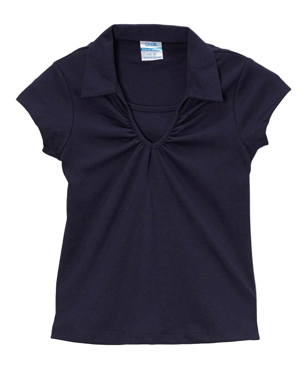 Girl's Uniform V-Neck Collar Shirt Polyester Cotton Fabric - White, Navy, Sky Blue, H. Green, Red, Burgundy, Purple, Yellow, Interlock Fabric, Sizes 5-18 (1 Piece)