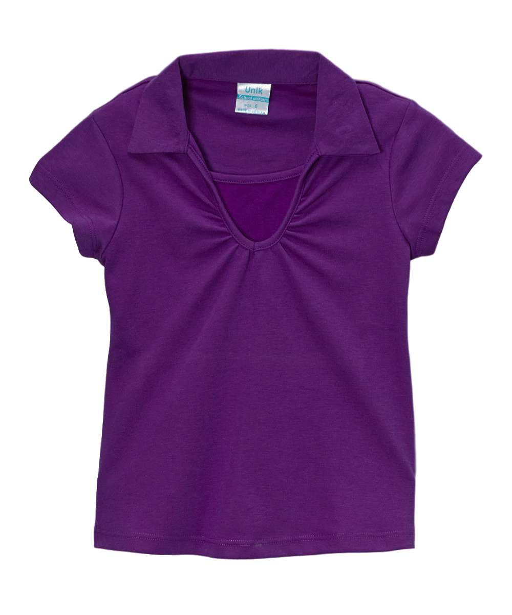 Girl's Uniform V-Neck Collar Shirt Polyester Cotton Fabric - White, Navy, Sky Blue, H. Green, Red, Burgundy, Purple, Yellow, Interlock Fabric, Sizes 5-18 (1 Piece)