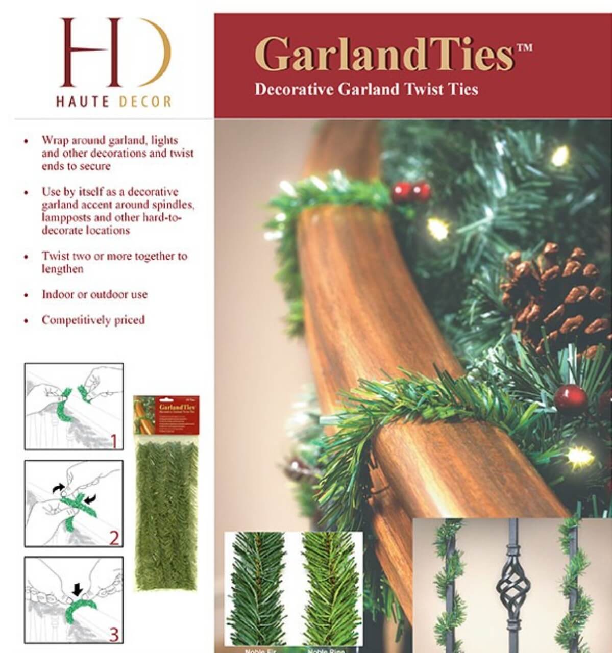 14” Noble Pine Garland Ties - 10 Pack