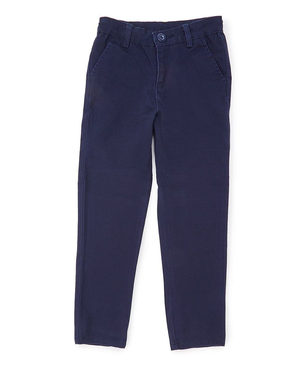 Girls' Uniform Pants - Uniform Pants, Navy, Black, Khaki, Adjustable Elastic Waist, Zipper With Button Closure (1 Piece)