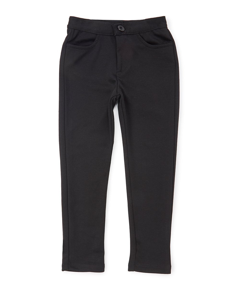 Girl Stretch School Uniform Pants - Black Stretch Fabric, Adjustable Waist, Sizes 4/5-16 (1 Pair)