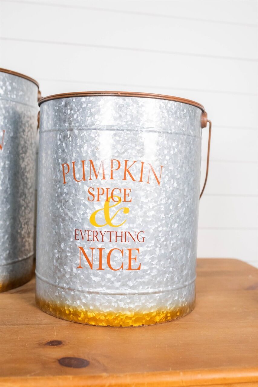 20” Nesting Galvanized Metal Pumpkin Spice Buckets - Set of 2