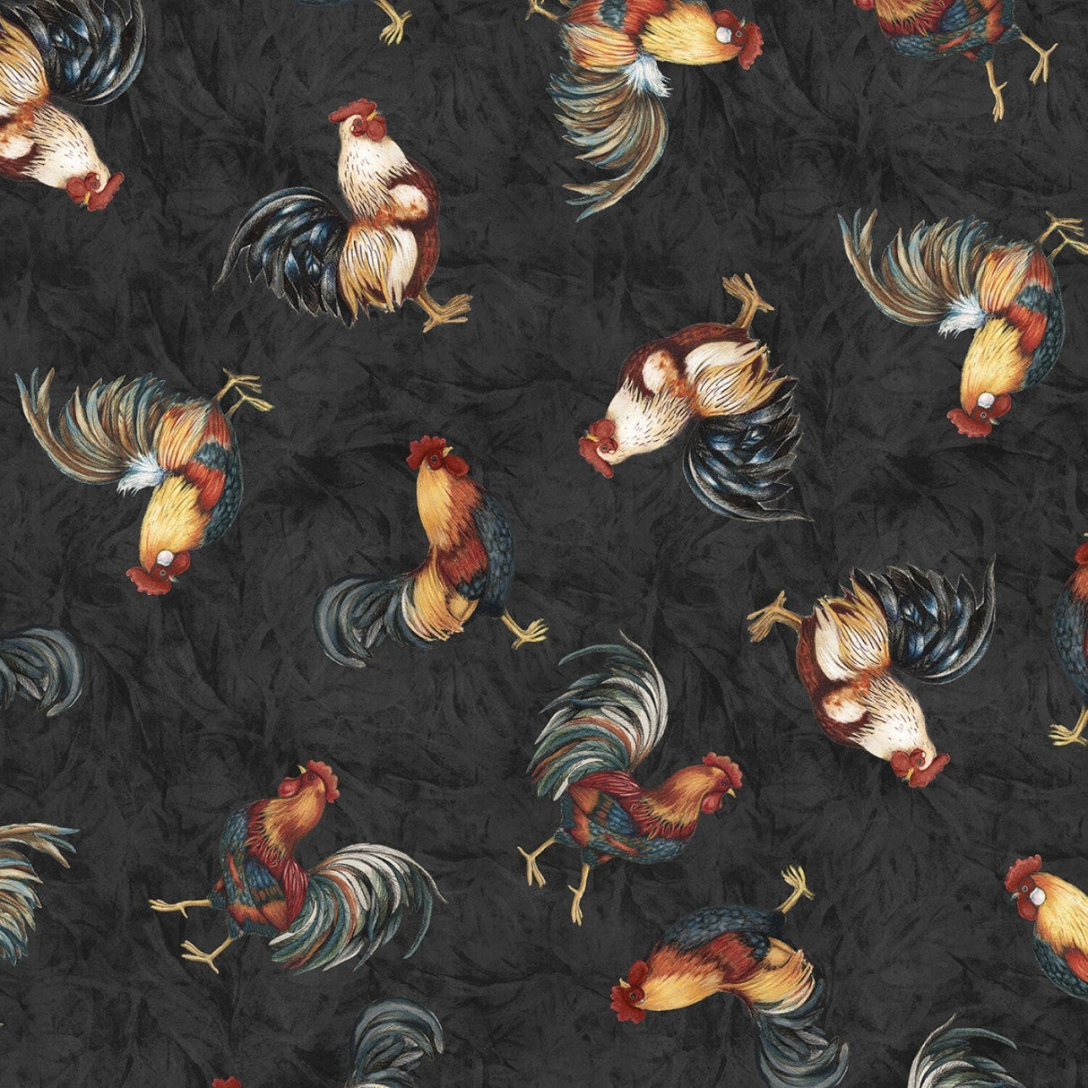Quilting Cotton Garden Gate Roosters Susan Winget