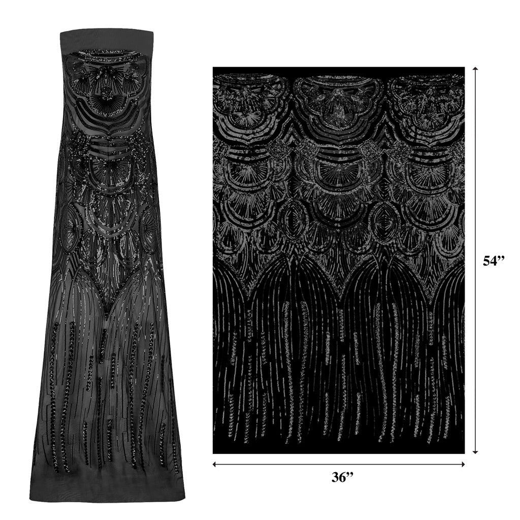 Gatsby Stretch Mesh Sequin Fabric - Black/Black, Black/Silver, Black/Red, Tan/Rose Gold, 54" Width (1 Yard)