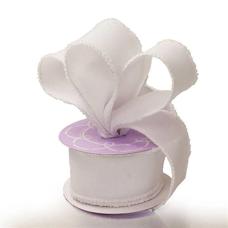 Fluffy Edged Faux Jute Ribbon 2 1/2 '' x 10 yd White Color 1 / ROLL