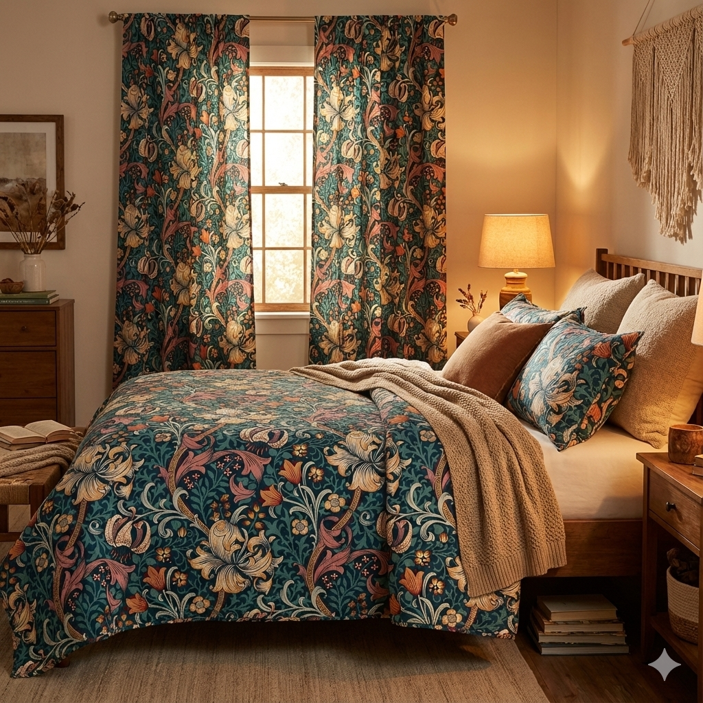 Wide Quilt Backing Golden Lily Teal 108" William Morris