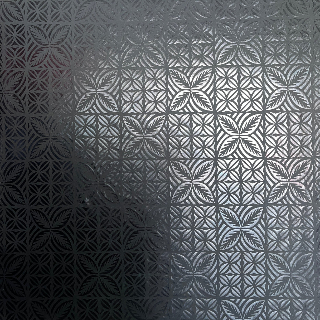 Geometric Floral Panel Polyester Foil Fabric - White On White, Black On Black, White On Beige, Black On White, 36" X 58" (1 Yard)