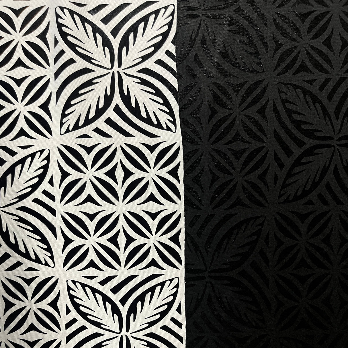 Geometric Floral Panel Polyester Foil Fabric - White On White, Black On Black, White On Beige, Black On White, 36" X 58" (1 Yard)