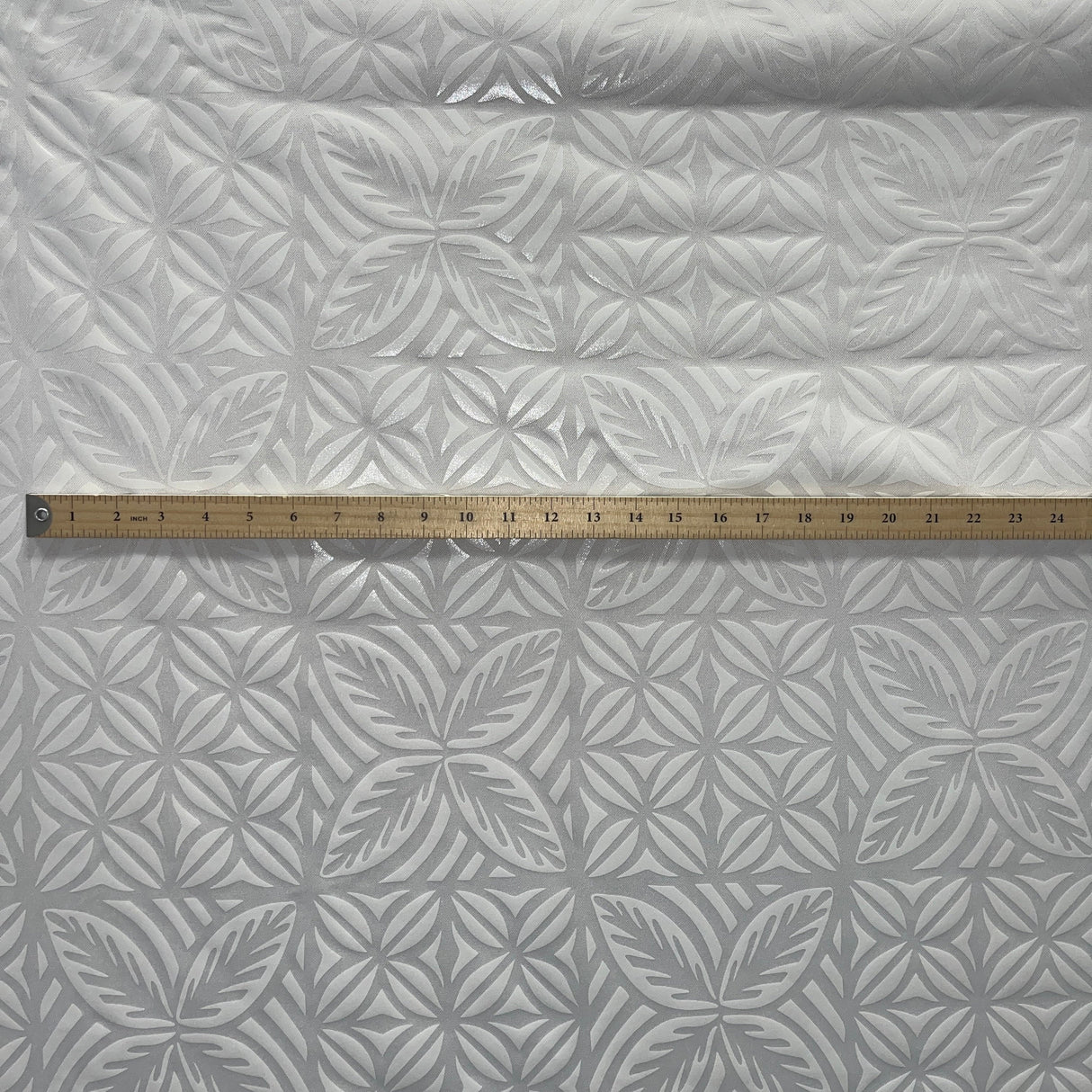 Geometric Floral Panel Polyester Foil Fabric - White On White, Black On Black, White On Beige, Black On White, 36" X 58" (1 Yard)