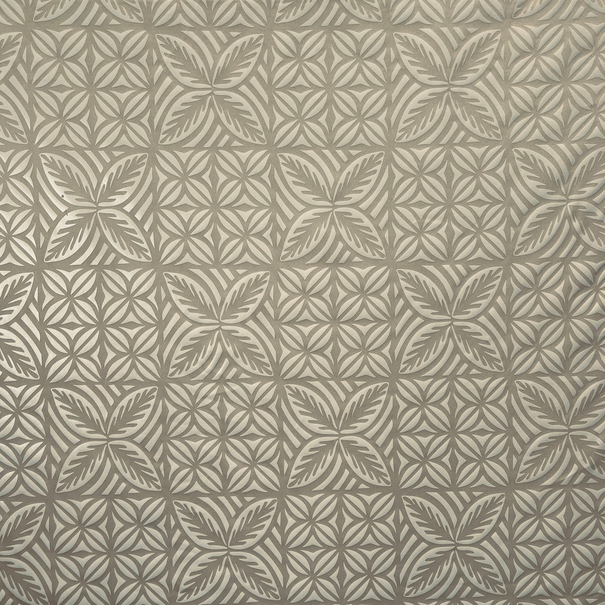 Geometric Floral Panel Polyester Foil Fabric - White On White, Black On Black, White On Beige, Black On White, 36" X 58" (1 Yard)