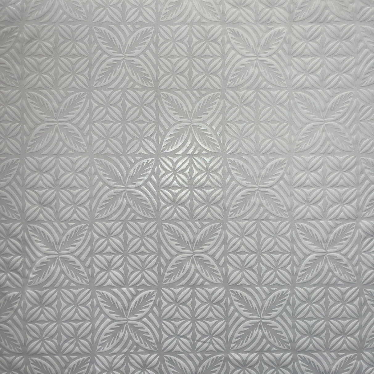 Geometric Floral Panel Polyester Foil Fabric - White On White, Black On Black, White On Beige, Black On White, 36" X 58" (1 Yard)