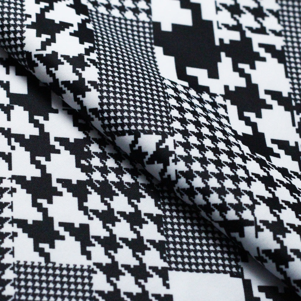 Gingham Style Polyester Spandex Fabric - Black and White Gingham Check, 58-60" Width, 4-Way Stretch (1 Yard)