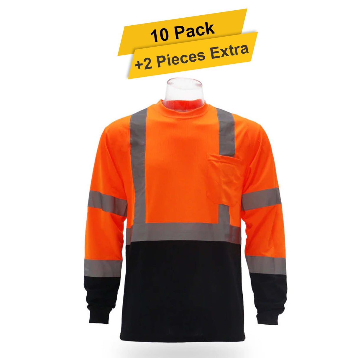 Long Sleeve Safety T-shirt 10 pack 100% polyester