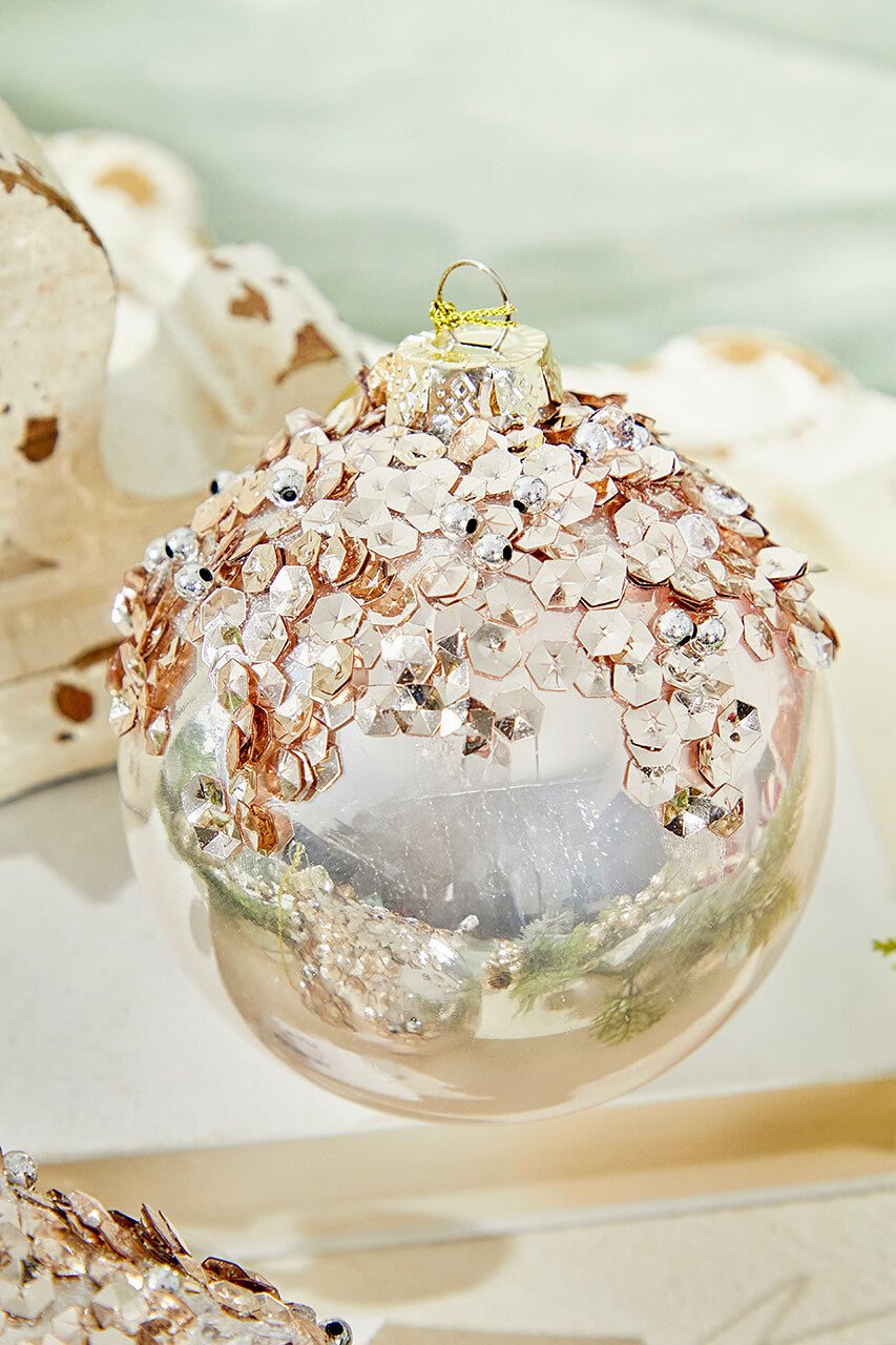 4” Blush Glass Sequin Ornament