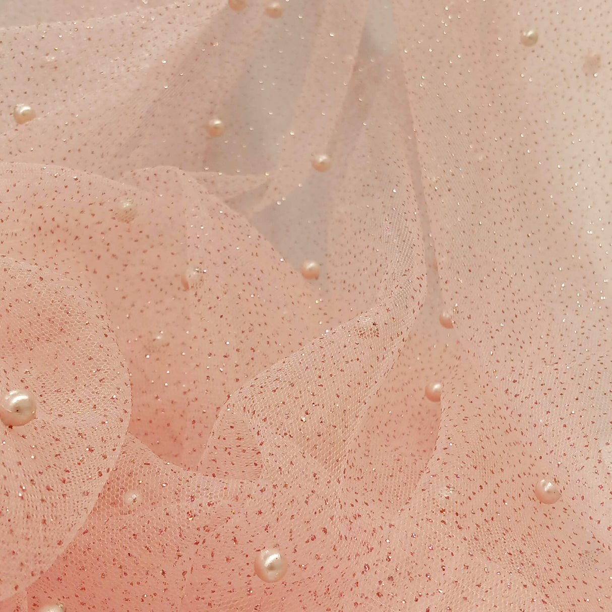 Glitter Mesh Fabric with Pearls