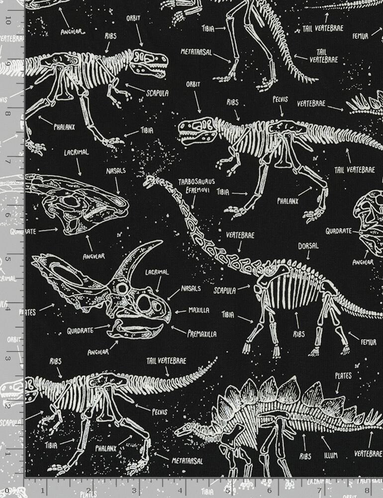 Quilting Cotton Glow in the Dark Dinosaur Skeletons Timeless Treasures