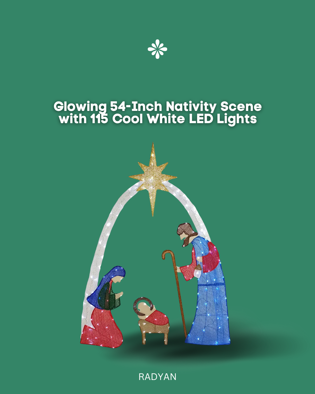Glowing 54-Inch Nativity Scene with 115 Cool White LED Lights