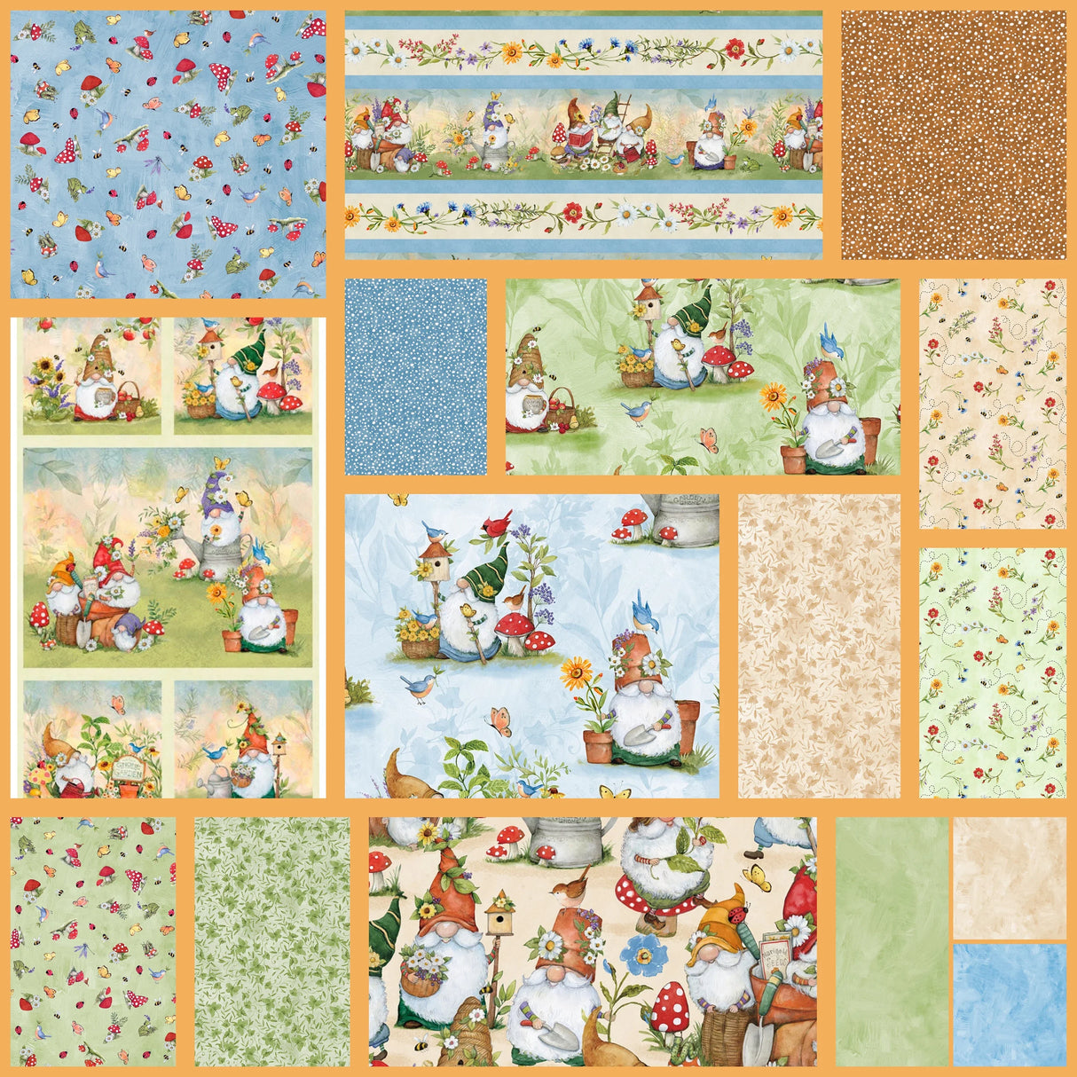 Quilting Cotton Gnome and Garden by Susan Winget