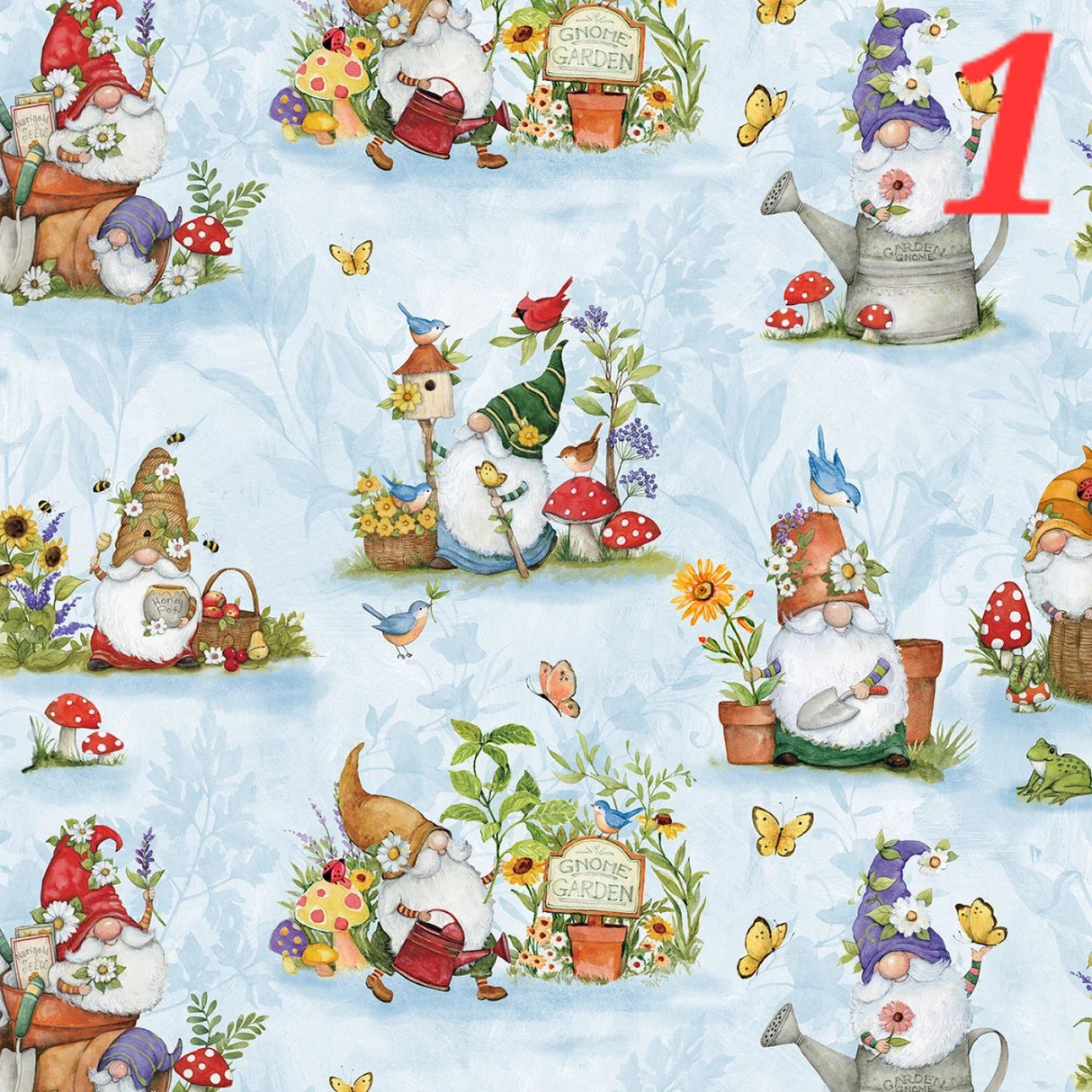 Quilting Cotton Gnome and Garden by Susan Winget