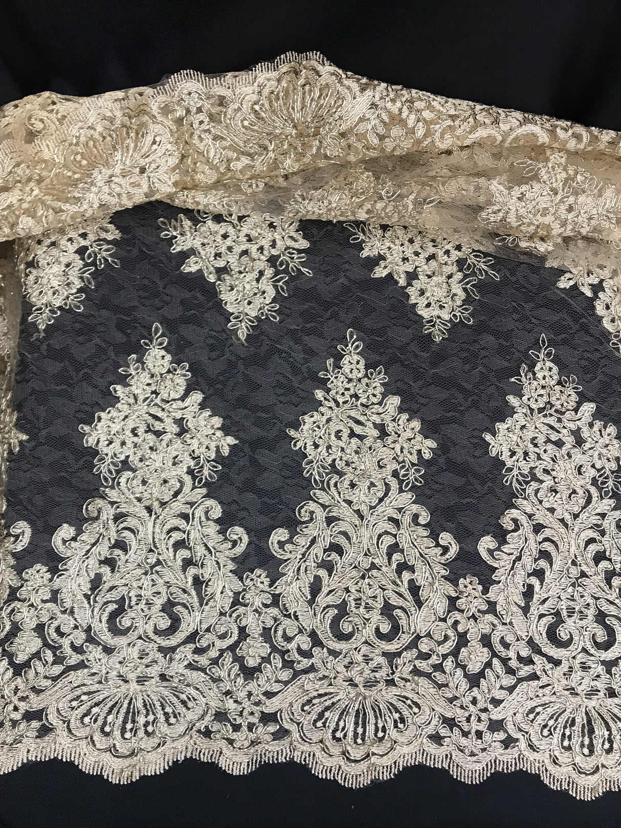 Gold Metallic Floral Lace Polyester Fabric - Gold Floral Pattern, 54/55" Width (1 Yard)