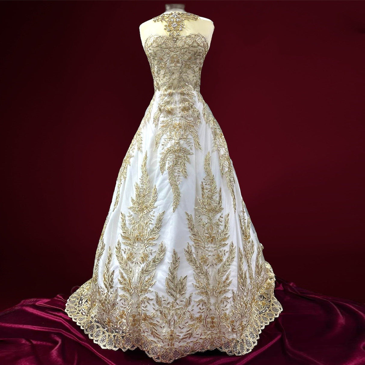 1 Yard Elegant White Beaded & Corded Embroidered Lace Fabric, 51" Wide, Bridal Fabrication for Gowns & Décor