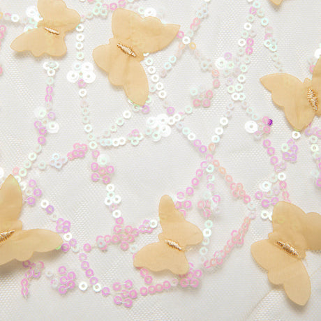 1 Yard Tulle Lace Fabric Embroidered with Applique and Beautiful 3D Butterfly Design, 52" Wide