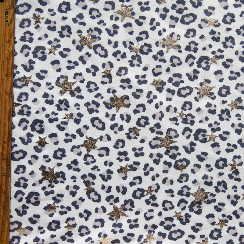 French Terry Gold Foil Stars Leopard Print