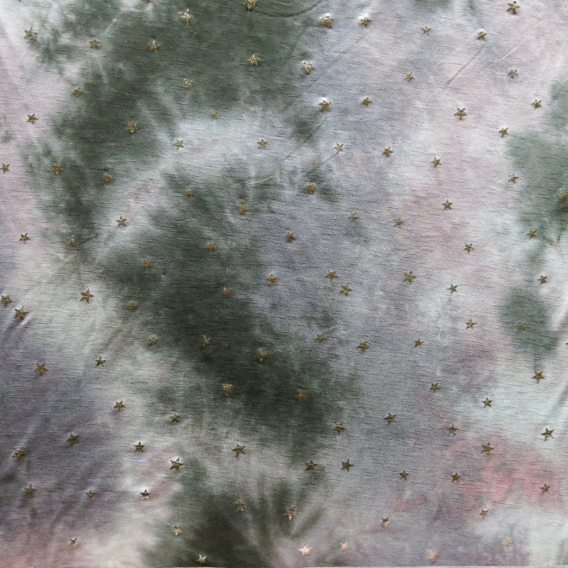 Rayon Spandex Slub Jersey Knit Gold Foil Stars Pink Grey Green Tie Dye