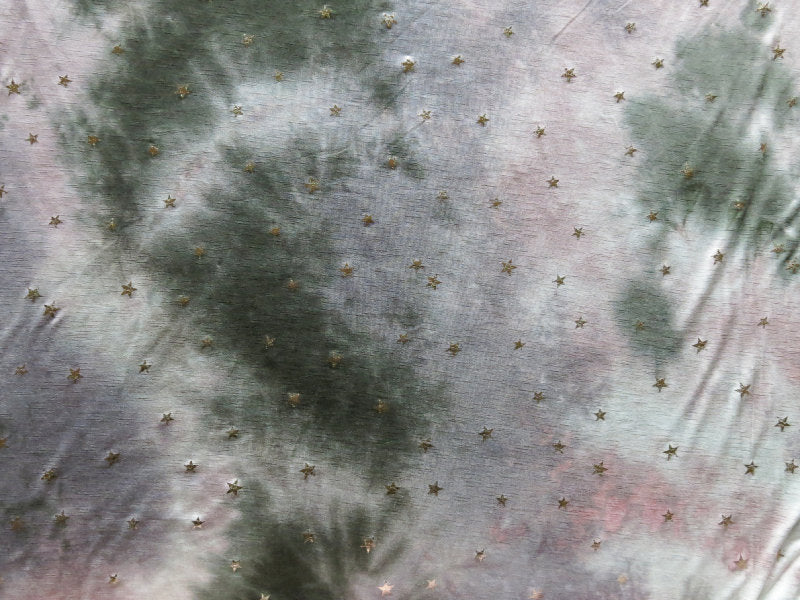 Rayon Spandex Slub Jersey Knit Gold Foil Stars Pink Grey Green Tie Dye