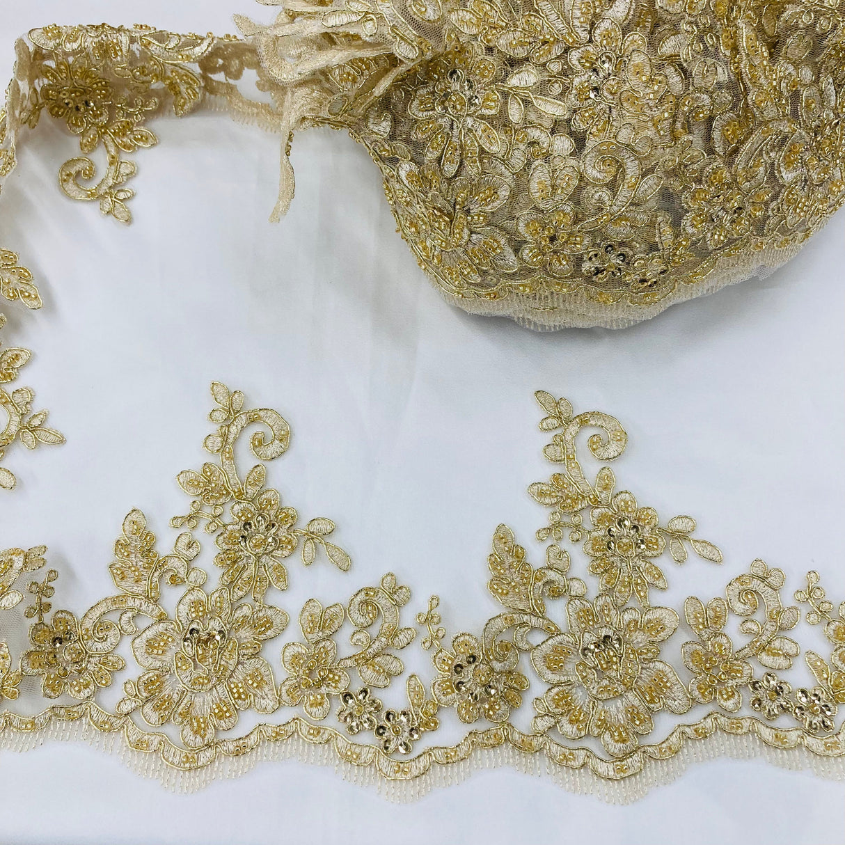 Beaded Corded Floral Lace Trim