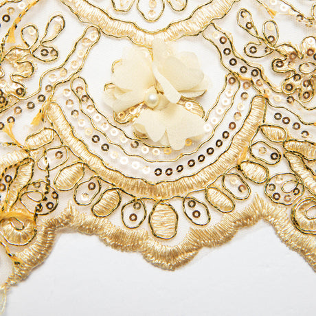 1 Yard Embroidered Tulle Lace Fabric with Intricate 3D Applique Pattern 52" Wide