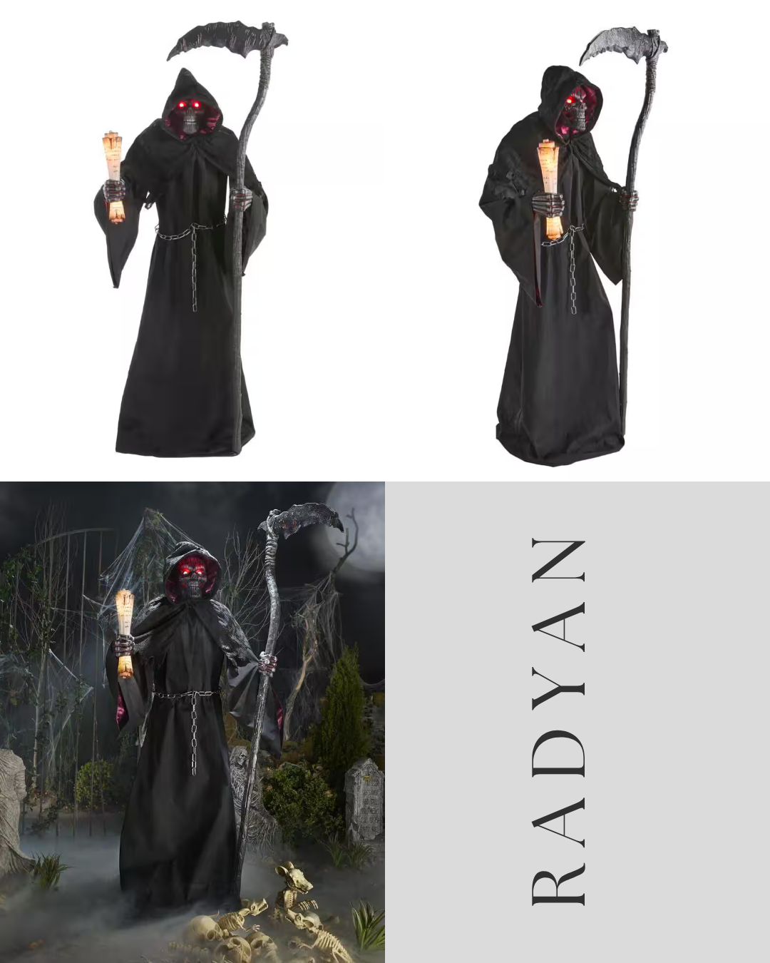 Grave and Bones Animated Fiery Reaper Halloween Decoration 7.5 Feet