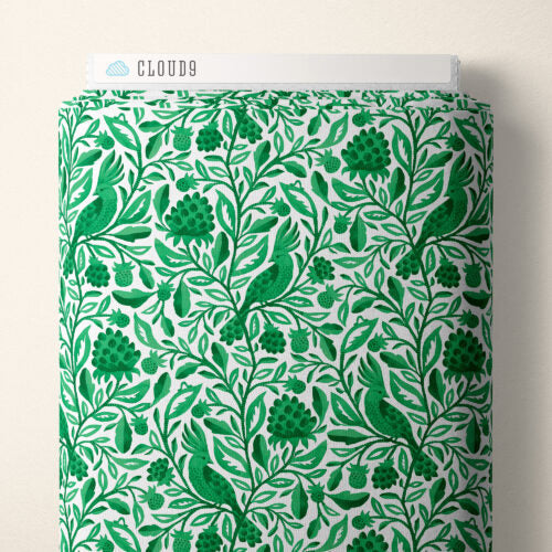 Cotton Print Green Birds and Branches Fabric 44/45"