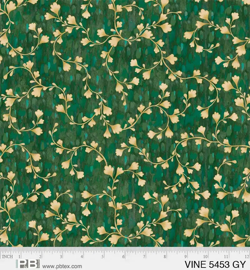 Cotton Wideback Fabric Green Vine Scroll 108"
