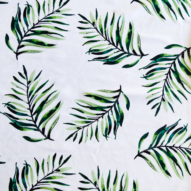 Swim Knit Nylon Spandex Green Ferns on White