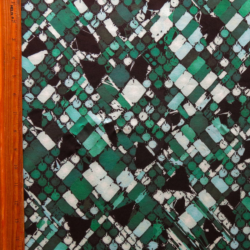 Stretch Woven Green Mosaic Flow Boardshort Fabric