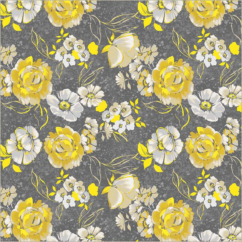 Cotton Print Grey Verona Fiori Fabric 44/45"