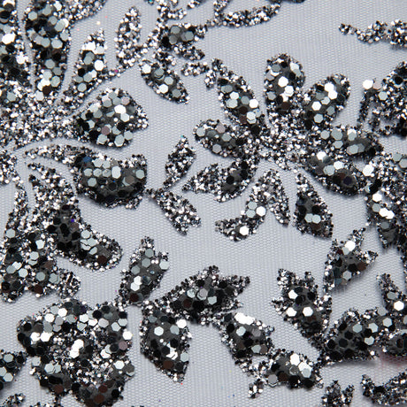 1 Yard Tulle Lace Fabric with Glitter Floral Design, 58" Wide