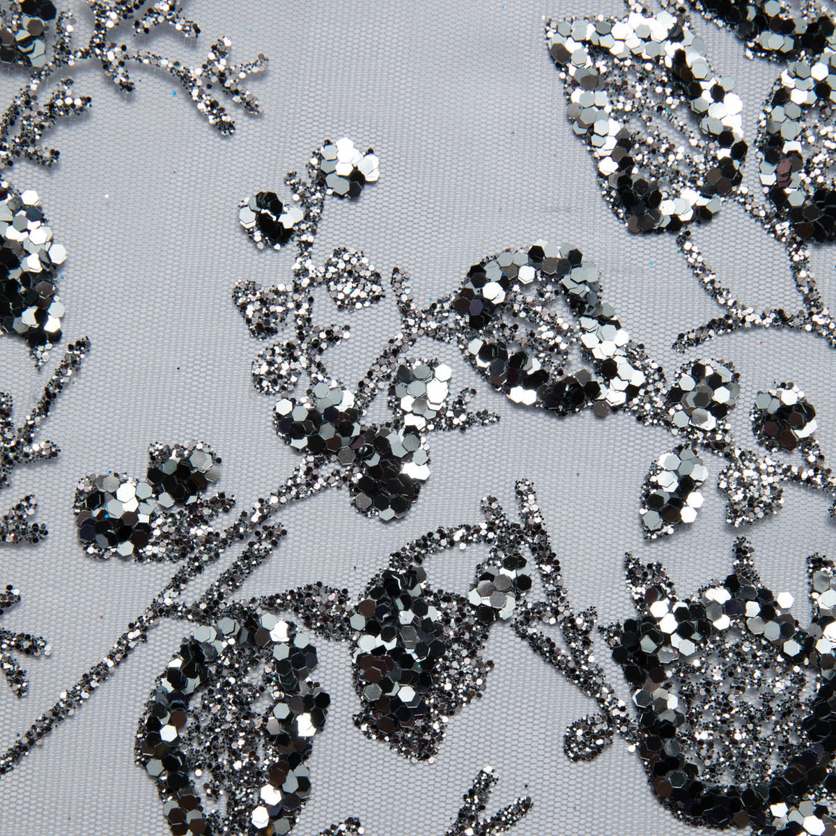 1 Yard Tulle Lace Fabric with Glitter and Floral Pattern, 58" Wide