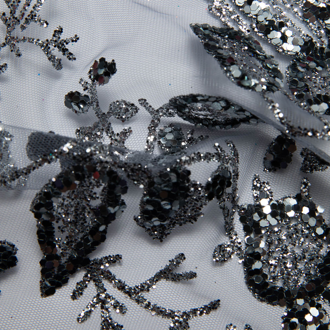 1 Yard Glitter Tulle Lace Fabric with Floral Pattern 58" Wide Mesh for Bridal, Gowns & Crafts